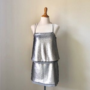 Elegant 100% Silk Silver/Gold Sequin Dress NWT